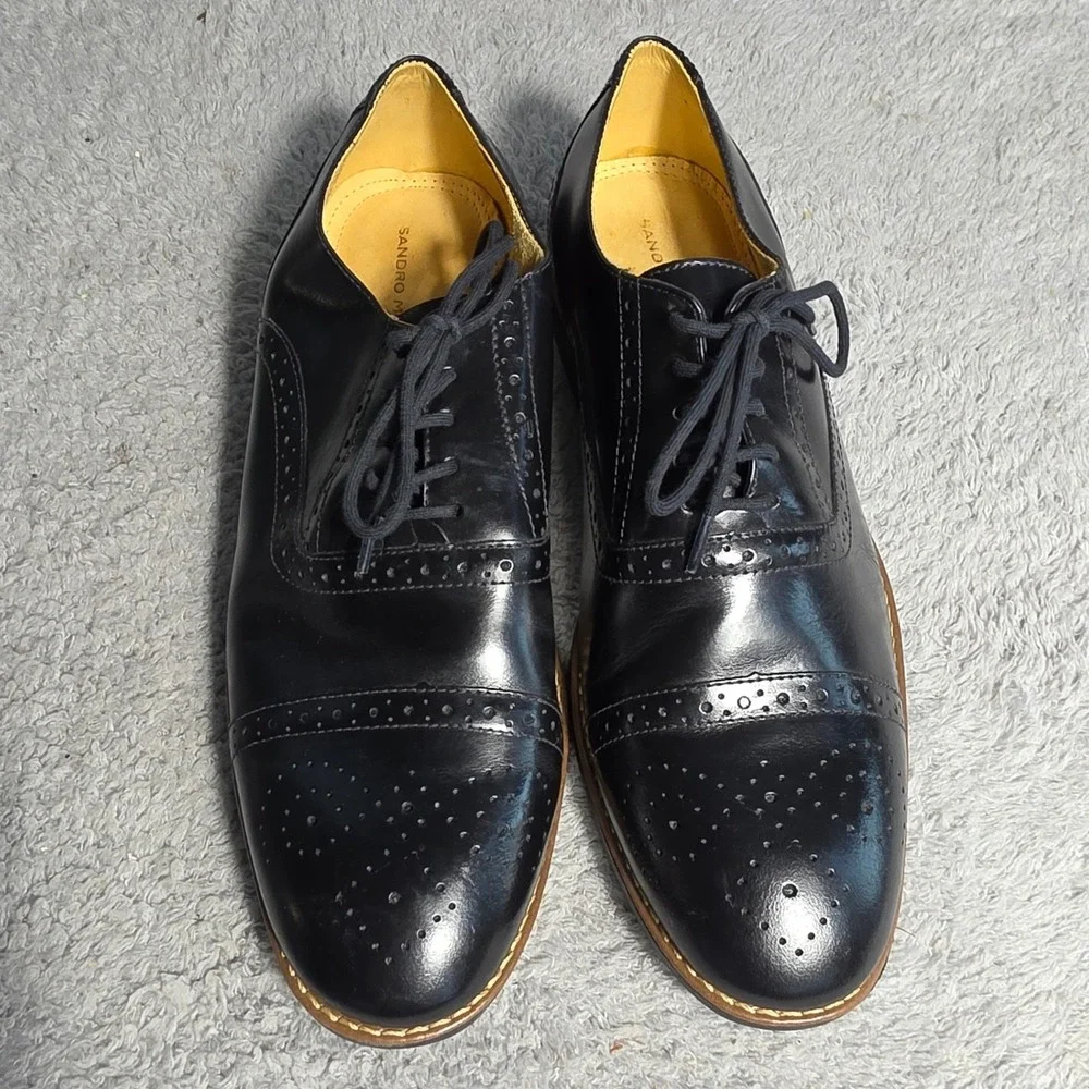 Sandro Moscoloni Oxford Brogue Black Leather Dress Shoes‎ Mens 10.5 D Excellent
